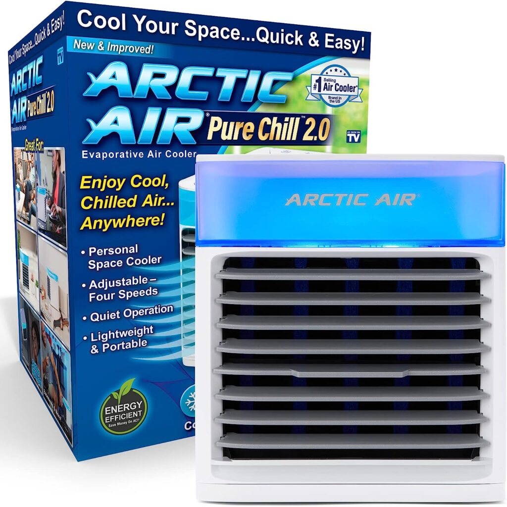 Arctic Air Pure Chill 2.0 Evaporative Air Cooler by Ontel - Powerful, Quiet, Lightweight and Portable Space Cooler with Hydro-Chill Technology For Bedroom, Office, Living Room  More