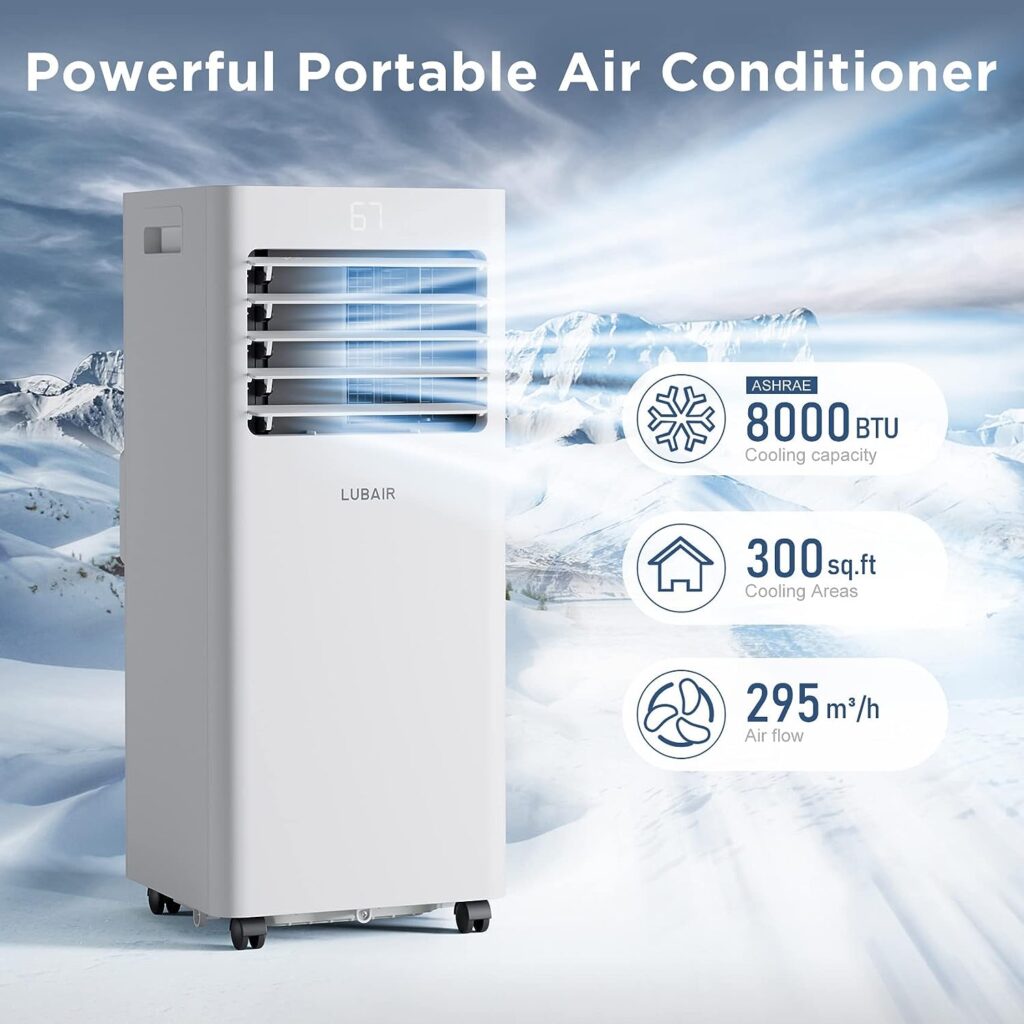 LUBAIR 8,000 BTU Portable Air Conditioners, Portable AC Unit with Remote Control for Room up to 300 Sq.Ft, 3-in-1 Room Air Conditioner Work as Dehu  Fan  Cool with 24Hrs Timer Includes Window Kit